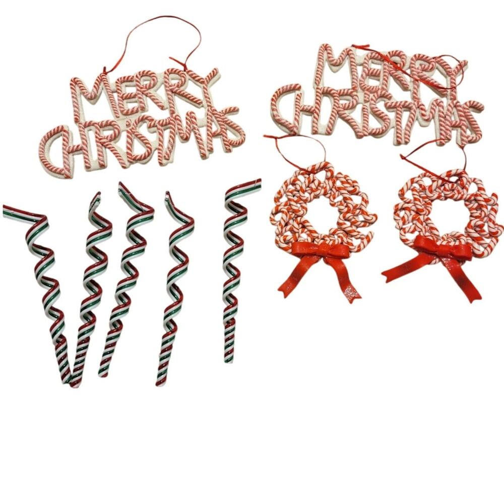 Vintage Style Candy Cane Christmas Ornament Lot Wreaths, Twists, Merry Christmas